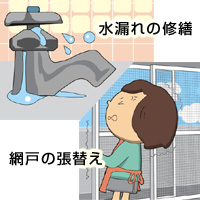 水漏れ修繕・網戸の張替え画像